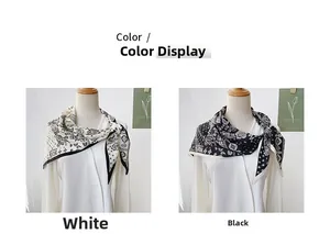 Détail de foulards en soie à motif paisley noir et blanc sur un mannequin chic