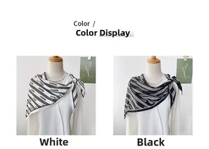 Detail of luxury twill silk scarves with RESPECT letter print in black and white styles