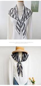 Elegant striped triangle scarf in black and white with Respect lettering detail