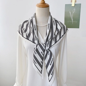 Women's Elegant Striped Satin Triangle Scarf Respect Letter Print Large Shawl For Office Daily Fashion Accessory