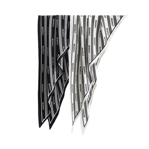 Silk twill skinny scarf with classic stripes and Respect lettering in black and white