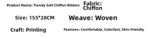 Polka dot chiffon ribbon specifications listing dimensions 155x28cm and fabric details