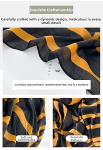 Detail of the soft woven cotton-linen scarf with elegant black and yellow stripes