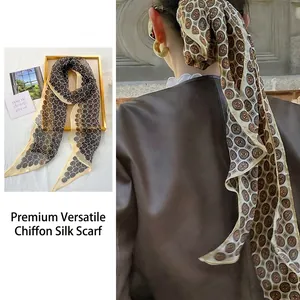 Sciarpa Sottile in Chiffon con Stampa Geometrica Retrò da Donna Elegante Cravatta in Poliestere per Capelli Borsa Regalo