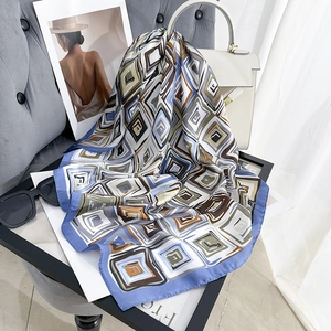 Modern Geometric Print Square Scarf For Women Polyester Satin Silk Like Professional Neck Scarf Fashion Headband Wrap