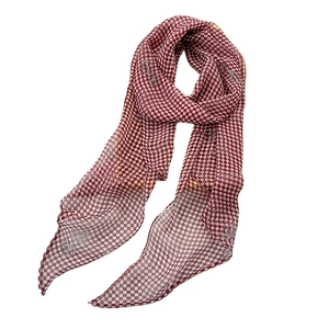 Elegant red and white checkerboard chiffon scarf with rose print detail for women