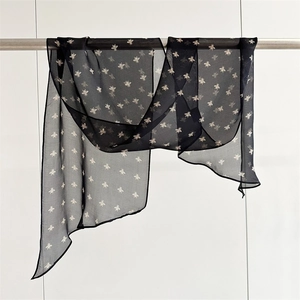 French Hepburn style black 100% silk skinny scarf with gold bee patterns and pointed ends