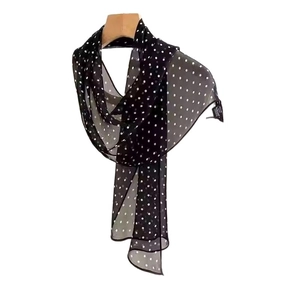 Classic black and white polka dot 100% silk skinny scarf for women on wood hanger