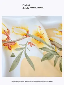 Detailed macro view of the smooth floral silk fabric texture and vibrant pattern