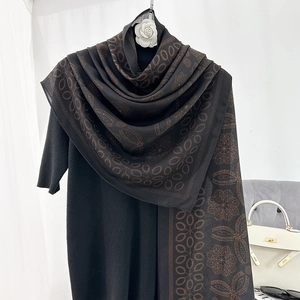 Ethnic style black shawl with vintage brown geometric patterns for travel and fashion