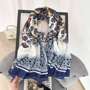 Lightweight printed long scarf with leopard and gradient patterns for stylish women