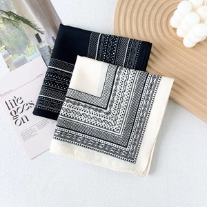 Classic paisley print cotton square scarf set in black and white with vintage patterns