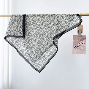 Elegant paisley print silk cotton neck scarf in black and white with vintage border