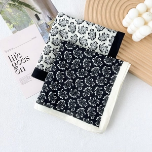 Retro paisley silk cotton square scarf for women in black and white classic colors