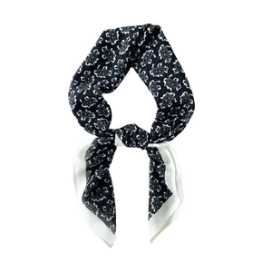 Elegant paisley silk cotton neck scarf for women featuring black and white vintage pattern