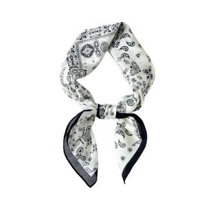 Classic black and white paisley silk-cotton blend square scarf in bohemian style knot