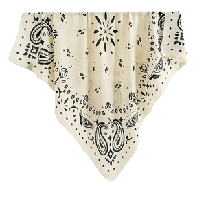 Beige paisley print square neck scarf with bohemian pattern in premium cotton blend