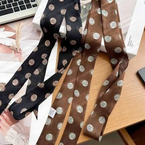 100% Mulberry Silk Skinny Scarf For Women Vintage Polka Dot Leopard Print Hair Ribbon Bag Handle Neck Tie Elegant Silk Scarf