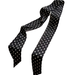 Polka dot 100% mulberry silk narrow scarf twilly for women displayed on white background