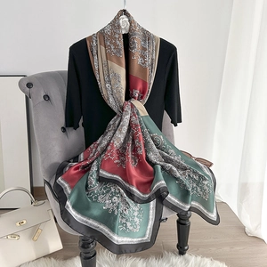 Retro Paisley Print Satin Scarf For Women Lightweight Polyester Sun Protection Shawl Elegant Long Wrap For Travel Beach