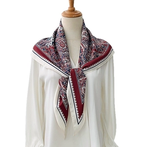 French vintage Paisley pattern silk scarf for women in burgundy and navy blue colors