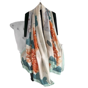 Elegant silk-like scarf with lotus floral print for summer sun protection and styling