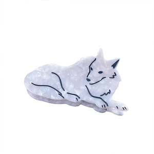 Minimalist acetate animal hair claw clip with white marble texture and dog design
