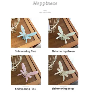 Détails de pinces à cheveux papillon en acétate irisé en bleu, vert, rose et beige