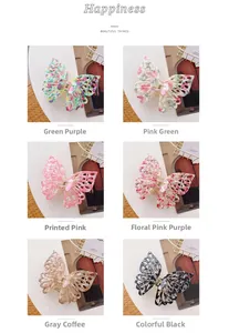 Vue détaillée de six pinces à cheveux papillon évidées en divers coloris élégants