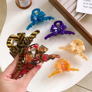 Acetate Bow Knot Hair Claw Clip French Vintage Marble Pattern Large Shark Clip Women Elegant Back Head Bun Hair Jewelry
