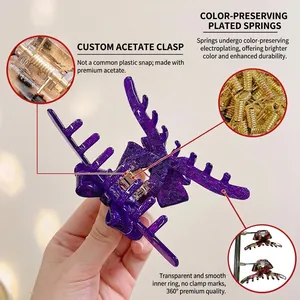 Elegant purple antler-shaped hair claw clip in acetate with marble texture and spring detail
