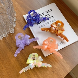 Korean Style Acetate Large Bow Knot Hair Claw Clip Vintage Marble Pattern Shark Hairpin For Women Sweet Elegant Hair Accessories