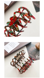 Detail of large acetate hair claw clip featuring colorful marble tortoiseshell patterns