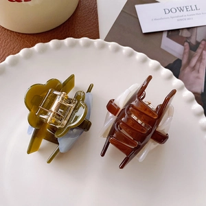 Barrettes à cheveux élégantes en acétate bicolore vert et caramel pour queue de cheval
