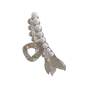 Elegant iridescent fishtail hair claw clip with white faux pearls for women