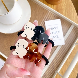 Cute dog-shaped acetate hair ties with high elasticity in cream and black colors