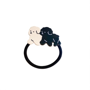 Cute black and white acetate dog charms on high-elasticity hair ties for women