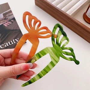 Vintage Acetate Butterfly Hair Stick For Women French Style Marble Pattern U-Shaped Hairpin Handmade Hair Accessories