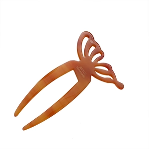 Handmade amber butterfly cellulose acetate hair fork u-shaped pin for elegant updos