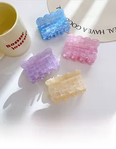 Vierer-Set pastellfarbene Haarklammern mit Karomuster in Blau, Rosa, Lila und Gold-Finish