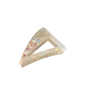 Elegante pinza per capelli in acetato color crema con strass colorati per acconciature