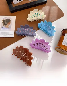 Détails des pinces à cheveux lotus en acétate avec strass en plusieurs coloris