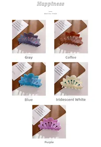 Lot de cinq pinces à cheveux avec strass en gris, café, bleu, blanc irisé et violet chic