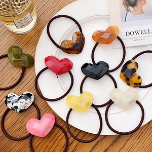 Sweet Heart Shaped Acetate Hair Scrunchie High Elasticity Polyester Ponytail Holder Geometric Facet Women Hair Accessory