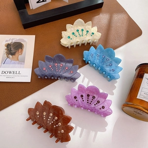 Pince à Cheveux Élégante en Acétate à Pétales de Lotus Avec Strass Style Coréen Pince Requin Grands Accessoires de Cheveux Fleur Femme