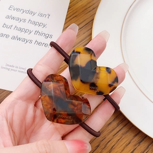 Elastic candy color acetate hair ties with heart shaped amber pattern resin charms