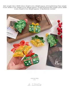 Detailed size specifications for acetate Christmas hair claws with pearl embellishments