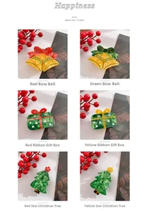 Detailed grid of Christmas bell and tree hair claws with pearls and ribbons