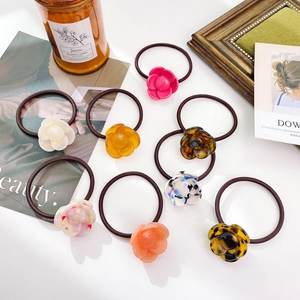Camellia Flower Scrunchie Resin Floral Hair Tie High Elastic Rubber Band Korean Style Sweet Hair Accessories For Women Daily