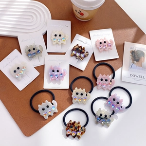 Iridescent Cat Shape Hair Tie And Side Clip Heart Rhinestone Decor Sweet Hair Accessories For Women Korean Style Decoration